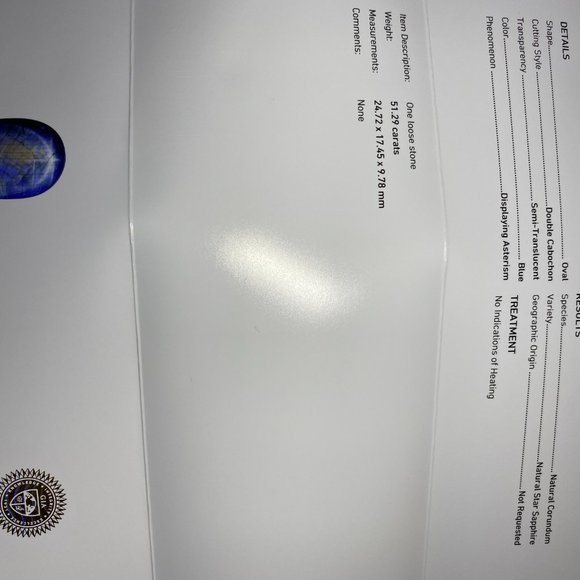 GIA Certified Blue Star Sapphire 51.29ct - Picture 7 of 7